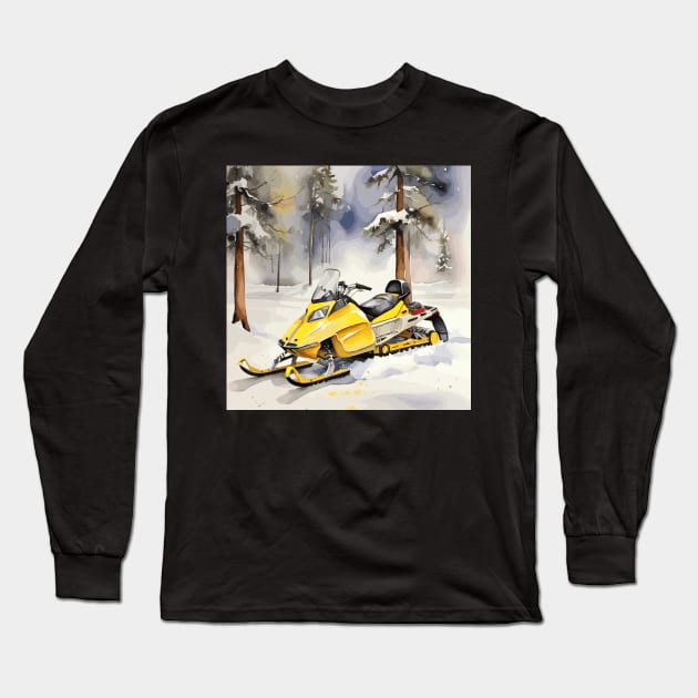 Yellow Snowmobile Long Sleeve T-Shirt by Siha Arts